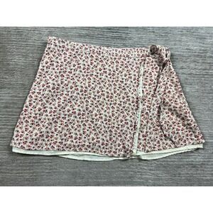 American Eagle Womens XL Floral Wrap Mini Skirt Cream Red Ditsy Print Viscose